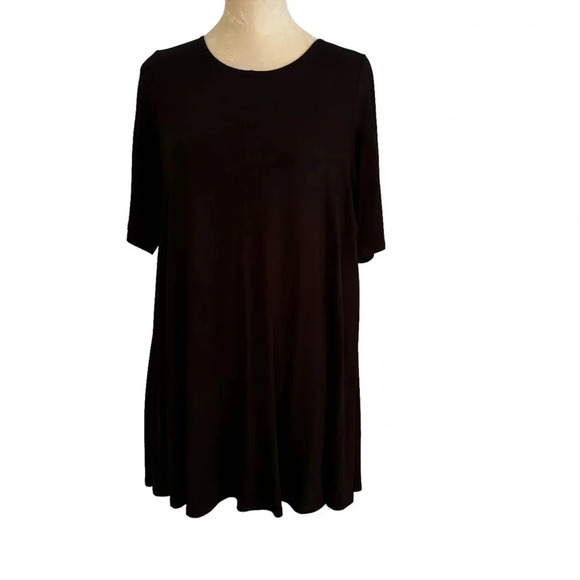 Eileen Fisher Scoop Neck Jersey Knit Elbow Sleeve Tunic Top Black Size M - Picture 4 of 10